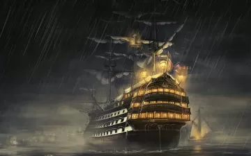 ships sea light rain