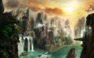 cliffs waterfalls mist nature